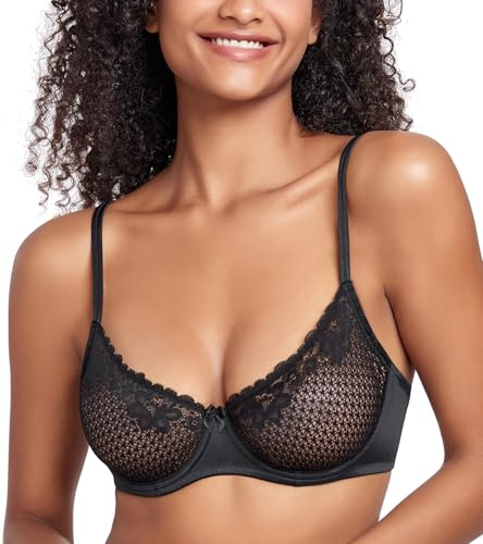 DotVol Damen Balconette BH Netzspitze Transparente Unterwäsche mit Bügel Bralette Ungepolstert Bra(Schwarz, 80A)