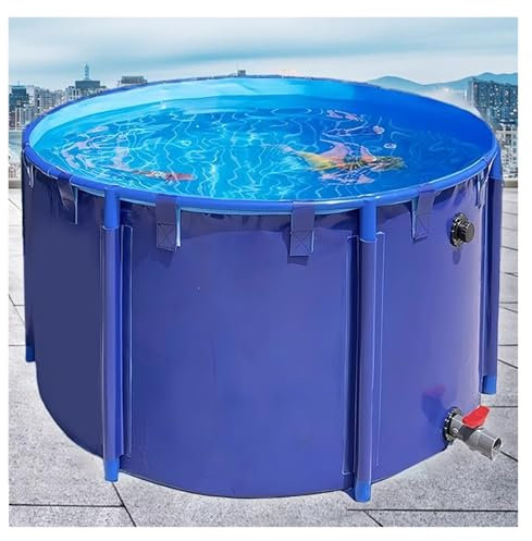 Above-Ground Canvas Fish Pond Pool With Steel Frame, Foldable Circular Thickening Pool With Drain Valve For Koi Holding Water Irrigation Aquatic Products Breeding Pond(Diameter2.5m x H1.2m(5800L))