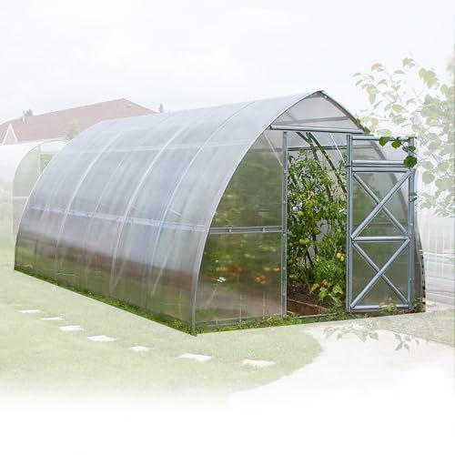 Aluminum Lean To Greenhouse Compact Tomato Garden Shed,Large 4x3m Greenhouse with Galvanised Steel Frame 4mm Polycarbonate Panels 2 Doors 2 Windows Sturdy Plant House for Universal Garden Us