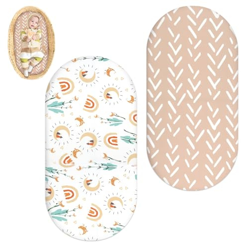 2 Stück Pack Babybett Bettlaken Spannbettlaken, 82 x 43cm Öko-text100 Gemütliche Spannbetttuch Kinderwagen Matratzenbezug Baby Matratzenschoner für Laufgitter für Wiege Geschenk Neugeborenes