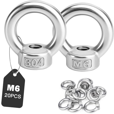 20 Stück Ringmutter M6, 304 Edelstahl Ringmutter, Gewinde Ösenmutter Hebegeräte Zubehör für Seilmontage Anhänger Gewächshaus Schaukelständer Blumentöpfe (20pcs M6)