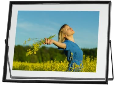 Daesar Bilderrahmen Metall 15x20CM Einzeln, Fotorahmen Schwarz Quer mit Glasscheibe Bilderrahmen für Wohnzimmer Schlafzimmer Arbeitszimmer