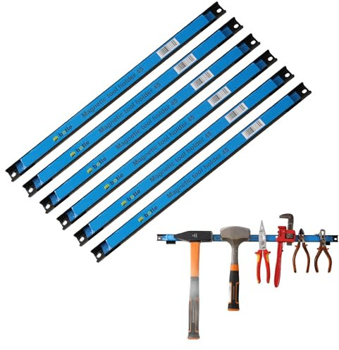 6 barre magnetiche per attrezzi in metallo, lunghezza 45 cm, colore nero, con fori di fissaggio, viti e tasselli inclusi per cacciaviti, pinze, trapani e molto altro ancora