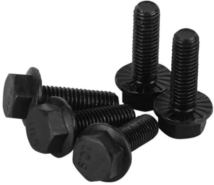 KX-ENERGIE 10 Stück Flansch Schrauben Gezackte Flansch-Sechskantschrauben M6x20 mm Vollgewinde Hochfester Legierter Stahl der Güteklasse 10.9, Schwarz