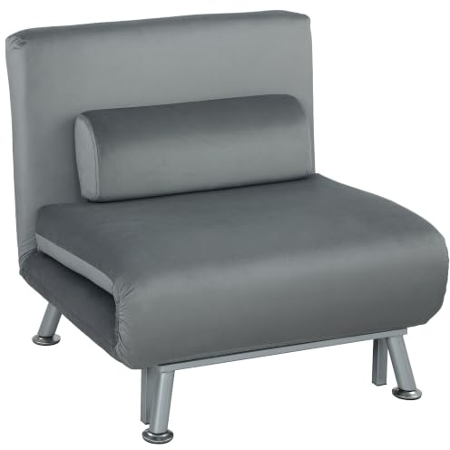 HOMCOM 3 in 1 Schlafsessel Klappbar mit Bettfunktion 75x70x75cm Grau | Schlafsofa, Verstellbarer Rückenlehne, Kissen, Gästebett, bis 150kg belastbar, Relaxsessel, Klappsessel, Schlafzimmer