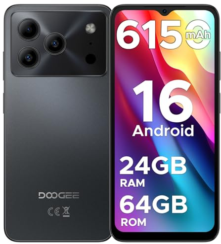 DOOGEE Note 56 Mobile Phones, Newest Android 16 Smartphone, 6150mAh, 8.45mm Ultra-Slim, 6.56 HD+ 90Hz, 24GB + 64GB/2TB Android Phones,4G Dual SIM Unlocked Mobile Phone, Face ID, GPS, OTG, FM-Black
