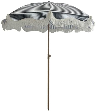 Parasol d'extérieur rayé à Franges, Parasol de Plage inclinable 1,8 x 2,4 m, Parasol d'extérieur Portable avec Protection UV pour Piscine et Jardin