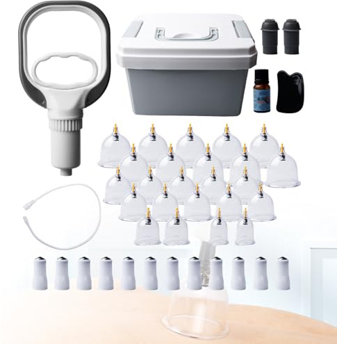 Behogan Set di 24 bicchieri con pompa a vuoto, coppettazione per viso e corpo, set di coppette con magneti terapeutici, coppette per tutto il corpo, rilassare i muscoli