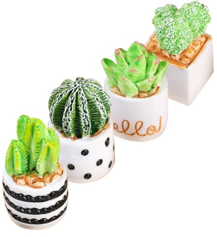 ZUNOXAZ 4pièces Miniature Cactus Résine pour Décoration Intérieure Mini Plantes Artificielles Pot pour Maison Bureau Et Maison De Poupée Lot de Figurines pour Paysage Micro Et Ornement