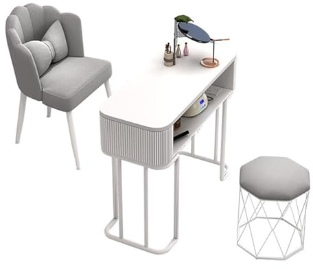 Manicure Table Station Professional Nail Technician Workart Desk with Drawer & Open Shelves,Modern Home Nail Storage Beauty Equipment Wooden Salon Spa Nail Desk,Glas