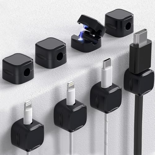OIXEYA 8 Pezzi Organizzatore Cavi in Silicone Clip Magnetiche Fermacavi Adesivi Autoadesivo per Cavo da Comodino, HDMI, USB, Accessori da Scrivania