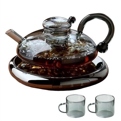 Teiera in vetro con scaldino, set di teiera con filtrazione da 590 ml, bollitore elettrico automatico con infusore per tè, teiera e tazza, regalo per gli amanti del tè