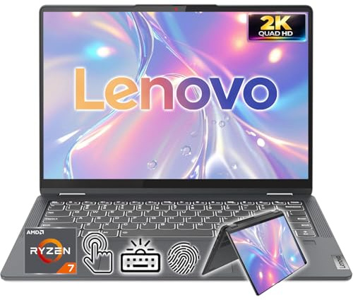 Lenovo IdeaPad 14 2.2K QHD 2-in-1 Touchscreen Laptop | AMD Ryzen 7 Processor | Win 11 | 16GB RAM | 512GB PCIe SSD | Backlit Keyboard | Fingerprint | 1080P Camera | Convertible Laptop for Work & Study