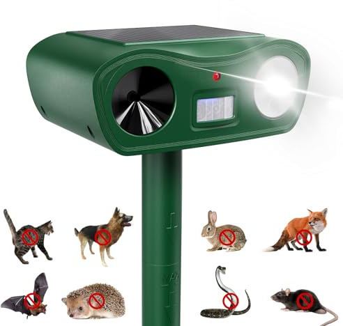 Repelente ultrasónico para Gatos, Repelente de Animales y Linterna con energía Solar, Repelente de Topos, disuasivo para Gatos en el jardín, eficaz contra Gatos, Perros, martas y Aves (1)