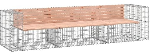 HFMDRMU Banc de gabion avec rembourrage en pierre et assise en bois de Douglas - Banc de jardin compact pour petites surfaces - Banc de jardin Gabions Douglasie avec structure en acier galvanisé comme