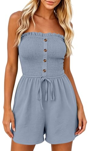 Summer Playsuits For Women Uk, Elegant Strapless Jumpsuit Drawstring Waist | Wide Leg One Piece Tube Romper Overalls Off Shoulder Dungaree Trouser Suit For Club Party Going Out Loungewear