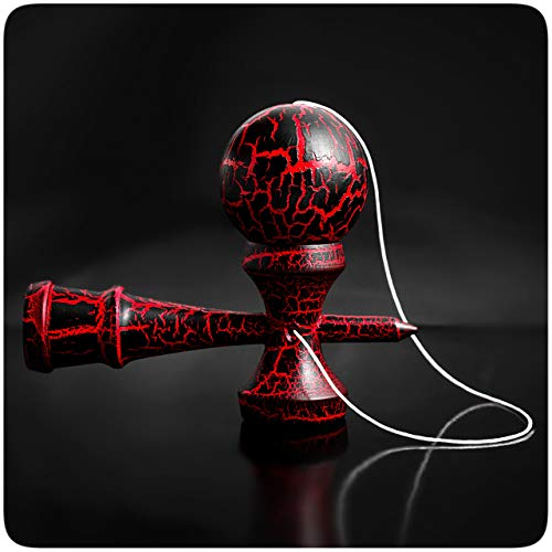 PRECORN Kendama Geschicklichkeitsspiel mit schwarz/roter Kugel Holzspielzeug Holz-Kugelfangspiel Japanisches Geschicklichkeitsspiel Spielzeug von der Marke