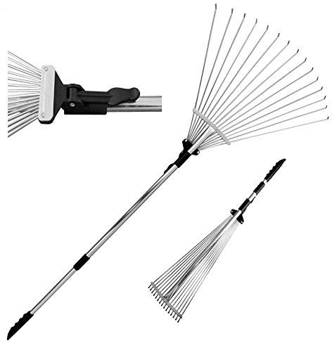 TABOR TOOLS J16E Telescopic Metal Rake, 160 cm long, Adjustable Folding Leaves for Quick Clean Up of Lawn and Yard, Garden Leaf Rake, Expanding Handle with Adjustable 20-58cm Folding Head