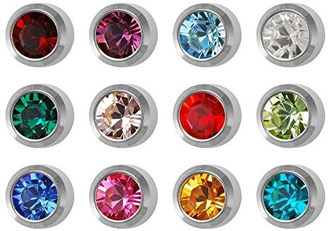 12 Pairs Studex Birthstones Regular 4mm Stainless Steel Bezel Setting Ear Piercing Stud Earrings