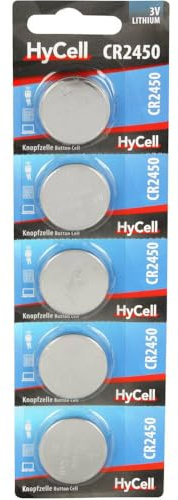 HyCell Piles Bouton CR2450 3V 540 mAh (Lot de 5) – Piles Plates Standard résistantes et de Haute qualité – Piles Boutons pour système d'ouverture à Distance, Calculatrice, Jouet électronique, etc.