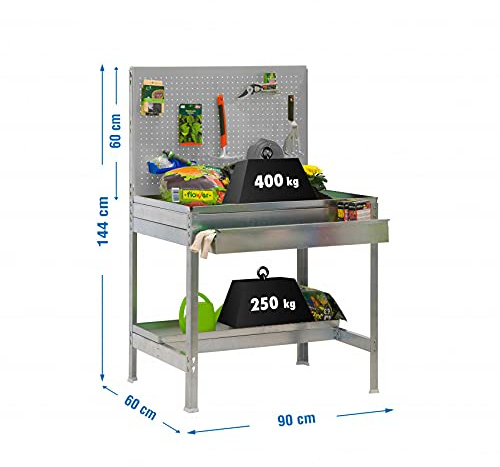 Simon Rack 1 Tavolo Giardinaggio, Pannello Strumenti, Zincato, 1445 x 900 x 600