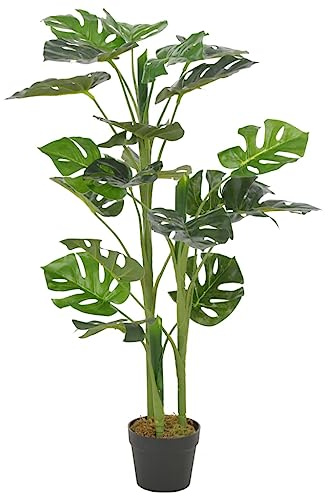 vidaXL Planta Artificial Decoración Monstera Maceta Flores Decorativas Realistas Exterior Interior Oficina Hojas Grandes Plástico 100 cm Alta Verde