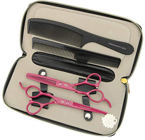JIESENYU Friseurscheren-Set für Linkshänder, Effilierschere und Haarschere, 6 zoll, in Geschenkbox mit schwarzem Kamm