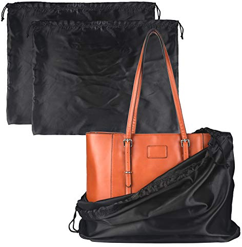 PlasMaller Staubschutz-Aufbewahrungstaschen, Seidentuch mit Kordelzug für Handtaschen, Geldbörsen, Taschenbücher, Schuhe, Stiefel, 2 Stück, Schwarz, 19.6 x 15.7 in