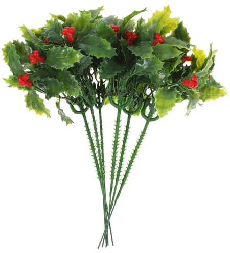 Holibanna Lot de 12 arbustes de Noël artificiels Feuilles et Baies d'houx Fleurs de Noël Feuilles pour décorations de Bouquet de Jardin Décoration pour la Maison