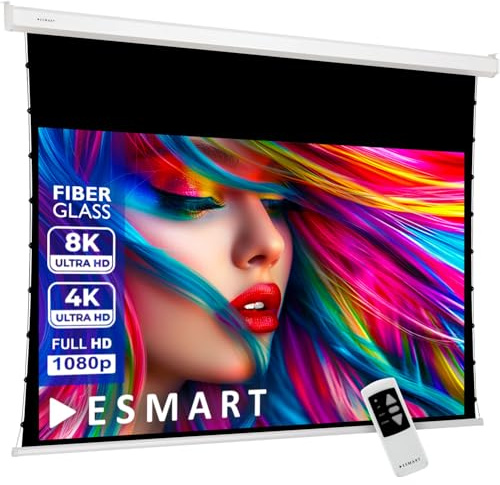ESMART Professional TATENSO Tensionleinwand Gesamtbr. 197 cm, Tuch: Grau | Bildfläche 160 × 90 cm, Format 16:9, graues Kontrasttuch für Räume mit Umgebungslicht, inklusive Fernbedienung