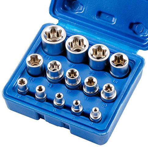 Qnkaa Female E Star Torx Socket Set E4-E24 E-Torx External Socket Insert Nut 14pcs