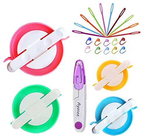 Kit creatore di pompon, pompon palla lanugine tessitore Needle Craft Kit fai da te per maglieria all'uncinetto, kit per pompon 4PS + 10PS punti per maglieria + 10PS aghi + 1PS forbici (25)