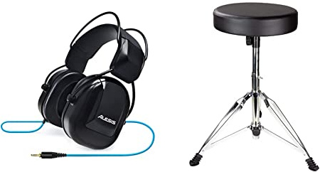 Alesis DRP100 - Over-Ear Reference Headphones Built for Professional Electronic Drum Monitoring and Superior Audio Isolation & RockJAM DP-001 Adjustable Drum Stool Drum Throne with Padded Seat