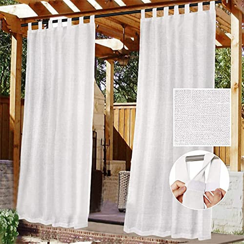 ZGDDPZA Outdoor Vorhänge, Leinen Vorhang Wasserabweisend rutschfest En Einfach Abnehmbares Klebriges Tab-Top Sichtschutz Für Veranda Terrasse (W132*H241cm-4 Piece,Weiß)