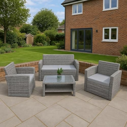 4 Seater Rattan Garden Furniture Set with Loveseat and Coffee Table