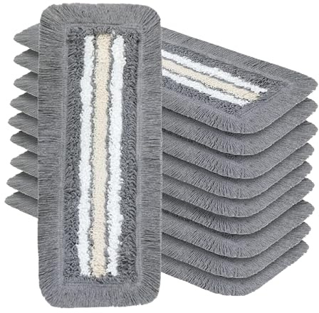 OKAEI Wischmopp Bezüge 60 cm Grau/Weiß/Beige, 10er Set – Baumwoll Wischbezug mit Mikrofaser-Streifen – Profi-Vorrat für Großflächen