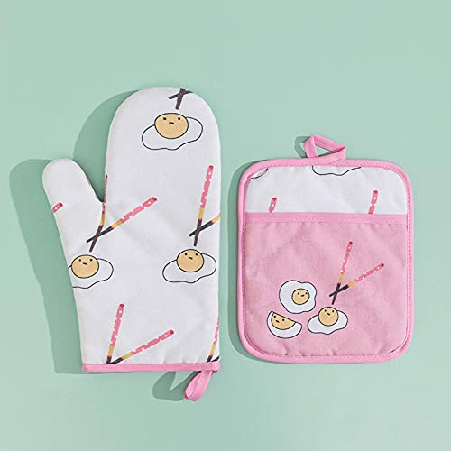 Presine da Cucina Uovo In Camicia Bianco Rosa Guanti da Forno Poliestere Morbido Presine al Calore Fino a 250 ℃ Guanti Forno Cottura al Forno/Forno a microonde/Presine Cucina 17x27cm