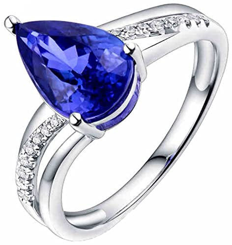 AMDXD Diamantring Weißgold 750, Träne Tropfen Verlobung Ringe mit Blau Tansanit 2.25ct, Geschenk für Valentinstag Weihnachten, Weiß Gold, Gr.51 (16.2)