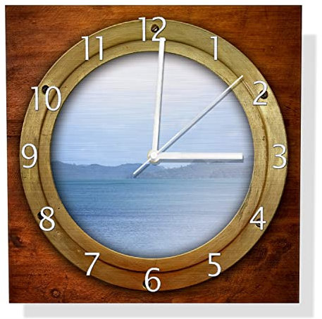Wallario Design Wanduhr Guckloch aus dem Boot aus Aluverbund, Alu-Uhr Größe 30 x 30 cm, weiße Zeiger mit Metalloptik
