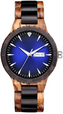 RORIOS Orologio da Uomo in Legno Luminoso Orologio Analogico Al quarzo Orologi da Polso con Datario Leggero Fatto a Mano Orologio Legno