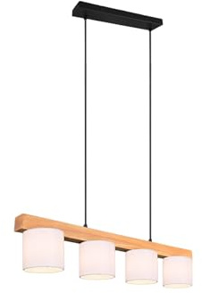 Dimmbare LED Balken Pendelleuchte 4 flammig, Holz & Stofflampenschirme Weiß