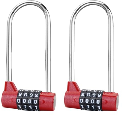 Combination Lock, 2PCS 5 Digit Combination Padlock, 7mm Width Flexible Cable Lock, Long Shackle Padlocks, Updated Safety Resettable Lock for Gym Locker, Closet, Luggage, Cabinet, Outdoor (Red)