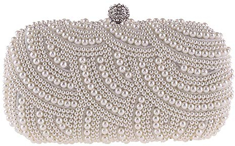 Pearl Clutch- für Damen, Geldbörse, Handtaschen, Abendtaschen, für Party, Hochzeit, Perlen-Clutch, Weiß, weiß, One Size
