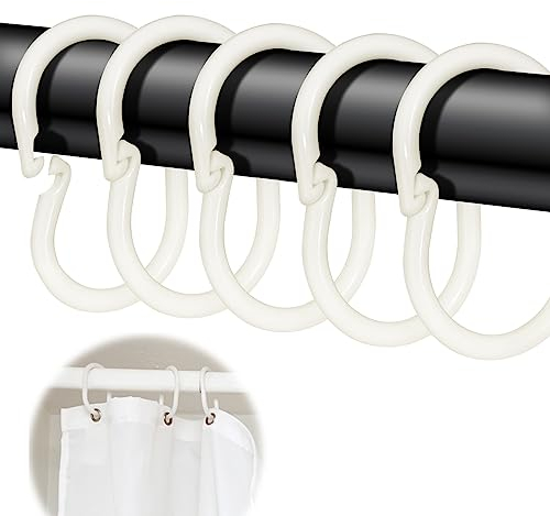 24 Stück Duschvorhang Ringe,Duschvorhang Haken,Ringe für Duschvorhang in C-Form, für Duschvorhangstangen und Duschvorhangwinkelstangen(Weiß)