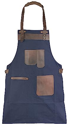 Leathershire Top Grain Leather Canvas Apron – Butcher, Cook, BBQ, Chef, Woodwork & DIY Heavy Duty Kitchen Workshop Apron – Gift for Him & Her