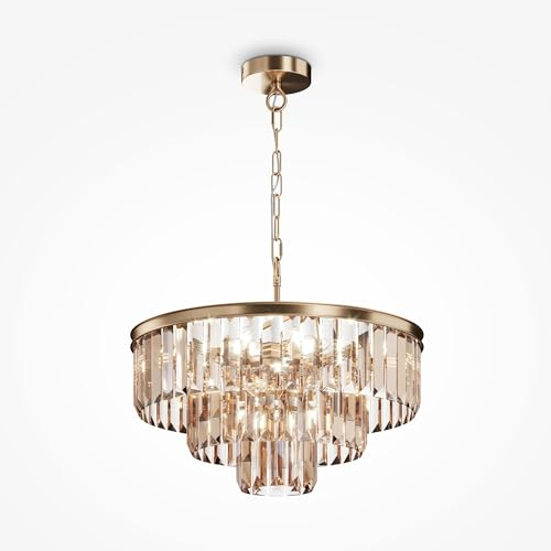 Moderner Kronleuchter, Rund, Gold, 7-flammig, Kristall Pendelleuchte, Höhenverstellbar, Design Art Deco, für 7 xE14 40W nicht inkl.für Wohnzimmer, Büro, Esszimmer, Schlafzimmer