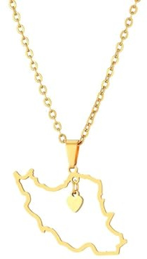 Collier Avec Pendentif Carte Du Drapeau De L'Iran Avec Chaîne De 50 Cm – Breloque En Forme De Cœur Creux Avec Cartes De Pays Ethniques – Pour Femme Et Homme, Bijoux Patriotiques, Cadeau De Fête