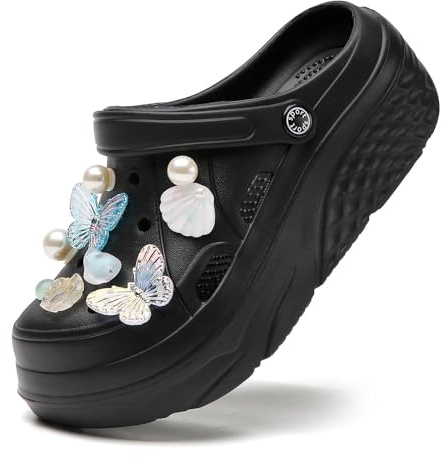 Zuecos de plataforma para mujer, sandalias de plataforma sin cordones, cómodos zapatos de jardín, zuecos de cuña para mujer, Black, 39 EU