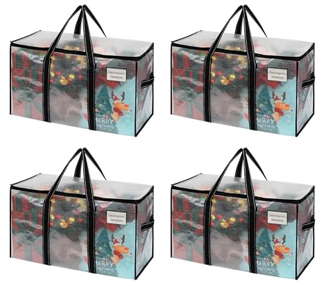 VENO 4er-Pack XXL Umzugstaschen, Stabile Aufbewahrungstasche mit Reißverschluss & Tragegriffen, Faltbare Alternative zu Umzugskartons, Kleideraufbewahrung für Umzug & Bettwäsche (Transparent)