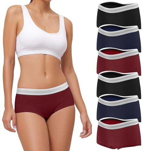 Desanlapi Boxershorts Damen Baumwolle trosor dam boxershorts med sportbund hotpants dam unisex hipster dam 6 pack, Svart*2 Marinblå*2 Datum Röd*2, M
